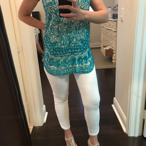 Calypso St. Barth Turquoise Aqua Blue Sequin Tank / Tunic  - size small - Picture 2 of 7